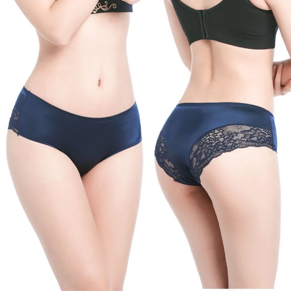 5/$20 Blue Floral Lace Panties Underwear Mid Waist Bikini Seamless Sexy Girls